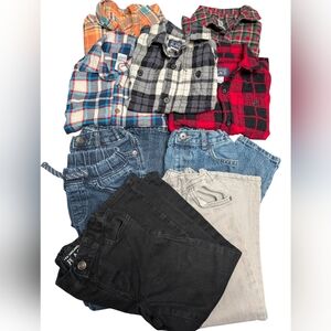 Toddler Boys 10 Piece Denim Jeans And Plaid Button Down Shirts Bundle Size 4T